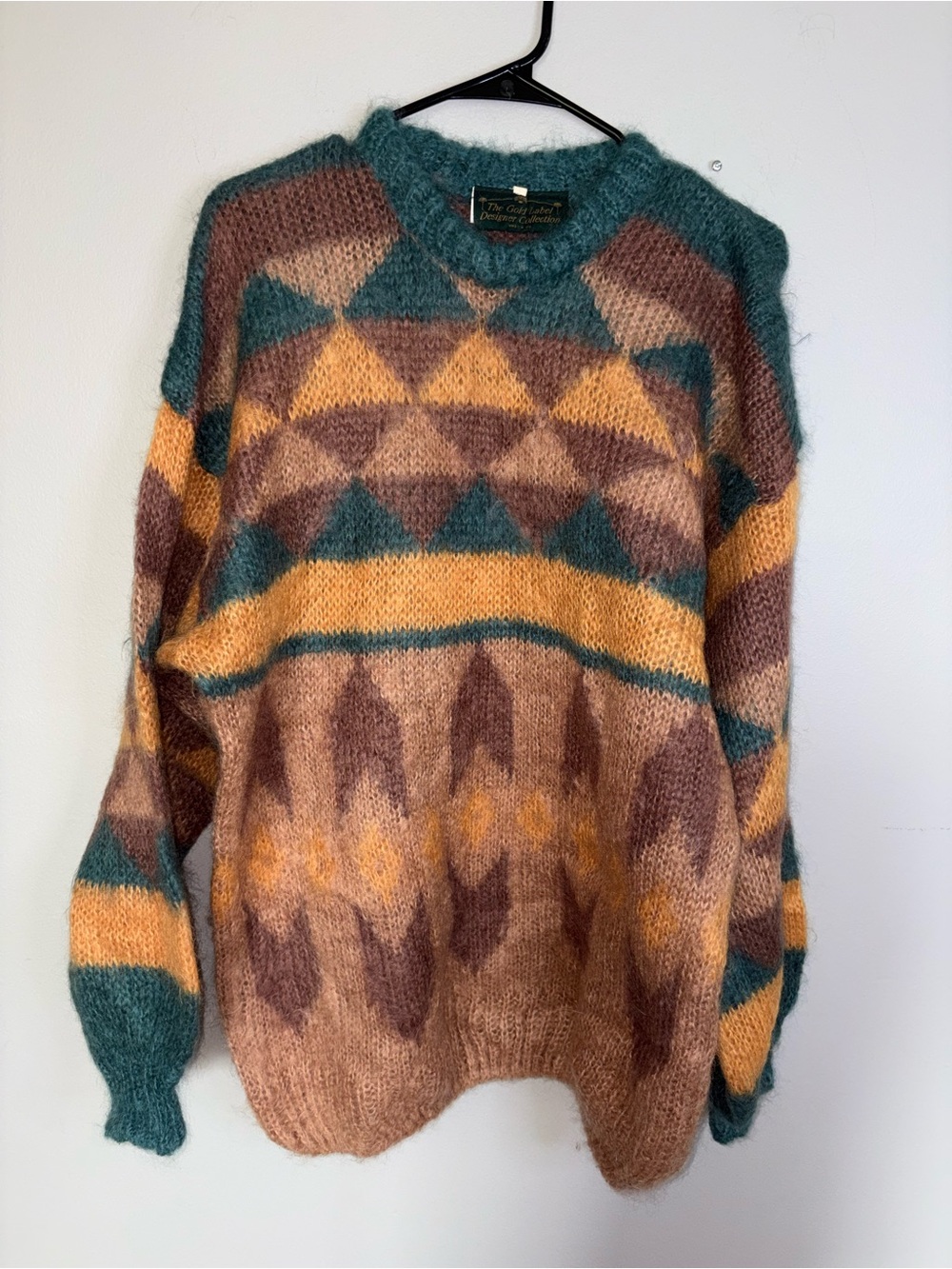 The Gold Label Designer Teal & Brown Geometric Men's Sweater L vintage